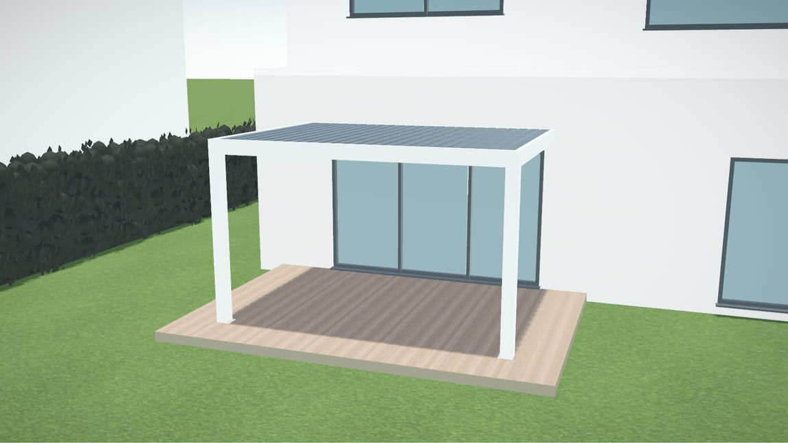 3D-konfiguraattori: alumiinipergola talon vieressä