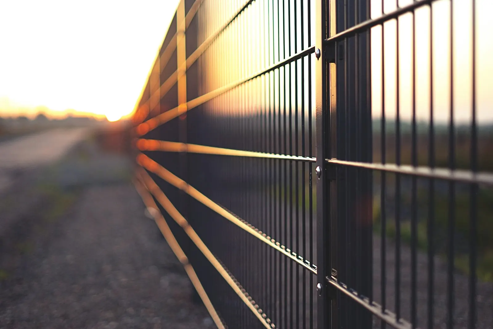 A metal panel fence in perspective