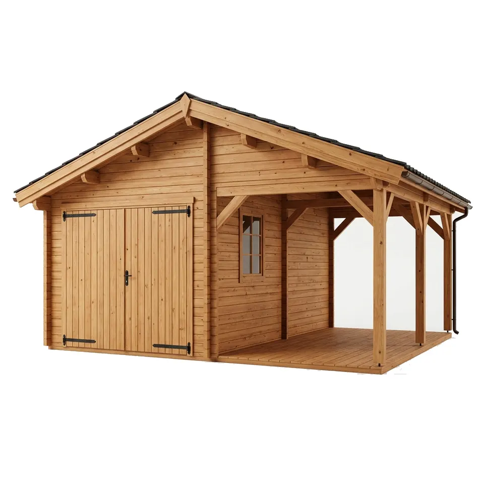 Timber garage with carport